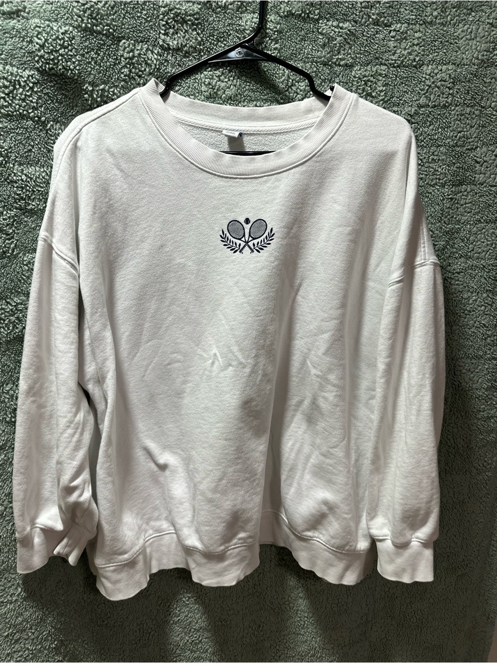 Old Navy White Crewneck Sweatshirt with Navy Tennis Emblem